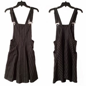 Xhiliration Pin Stripe Mini Skirt Overalls Size S Black & White